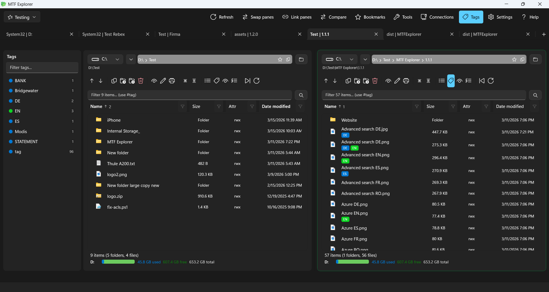 Dark theme interface